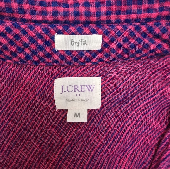 J.Crew Boy FitWomens perfect Shirt Blouse Button Down Purple Pink Plaid M Medium - Picture 2 of 8